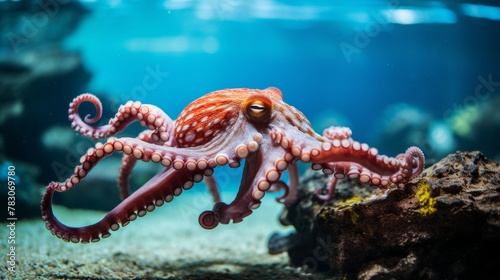 Close up of octopus underwater, showcasing diverse sea creatures and the rich marine ecosystem