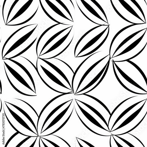 a geometric pattern seamless tile, vector, leaves, black lines and white background