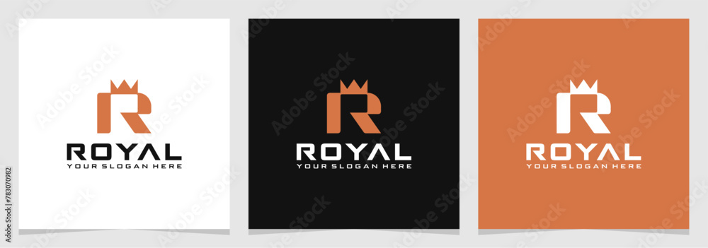Letter R with Crown Symbol Logo Vector , Royal Logo Element