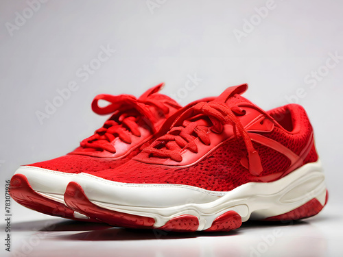 Red And White Pair Of Shoes On A Clean Isolated Background 300 PPI High Resolution
