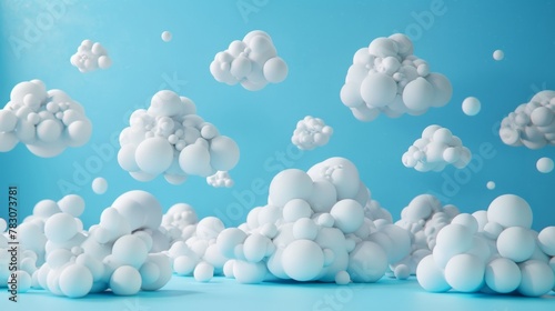 Cute claymotion style clouds on blue background, style 3D.