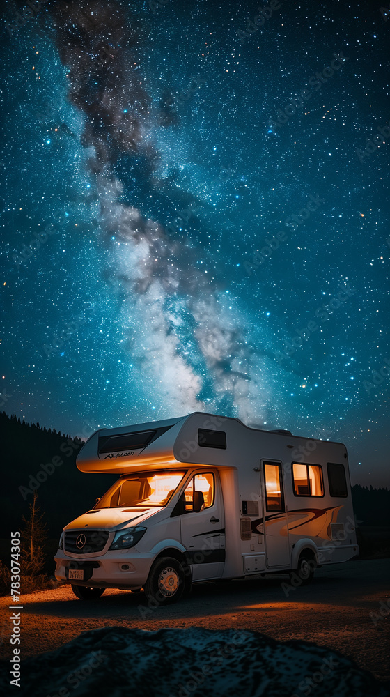 Starry Night Camping Adventure in Cozy Motorhome Starry Night Camping Adventure in Cozy Motorhome