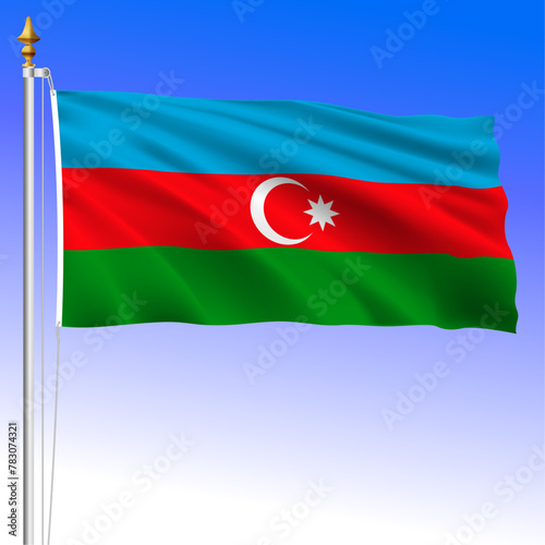 Azerbaijan official national waving flag, asiatic and european country, vector illustration
