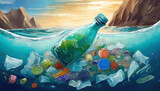 Plastic bottle pollution environmental waste contamination sea lake nature, ecological disaster water