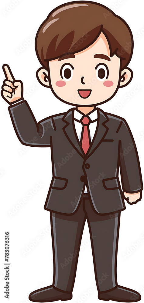 Illustration of a male character in a suit pointing out Illustration of a male character in a suit pointing out