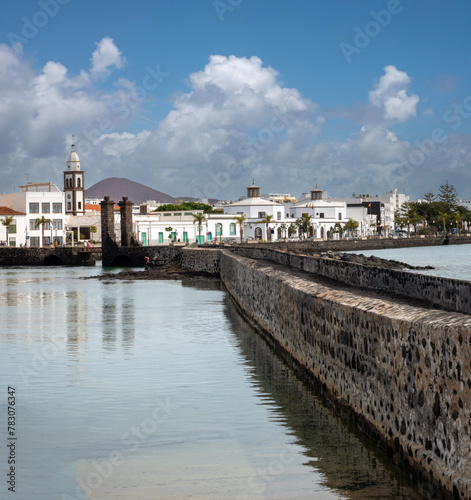 Stone bridge conecting the old town of Arrecife with San Gabriel Castle, Lanzarote, Canary Islands, Spain photo