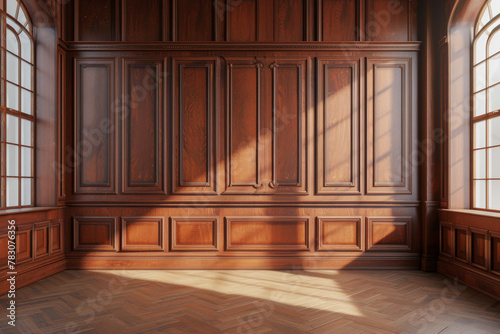Sunlight casting shadows on classic wooden wall paneling © Photocreo Bednarek