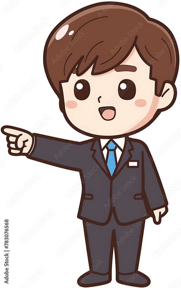 Illustration of a male character in a suit pointing out Illustration of a male character in a suit pointing out