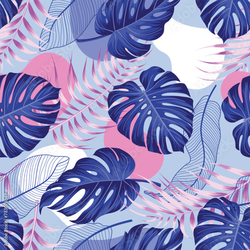 Abstract Floral seamless pattern with leaves. tropical background