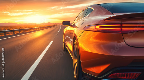 Fast modern car driving on highway at sunset © Photocreo Bednarek