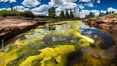 Polluted waterway with algae a sign of neglect photo