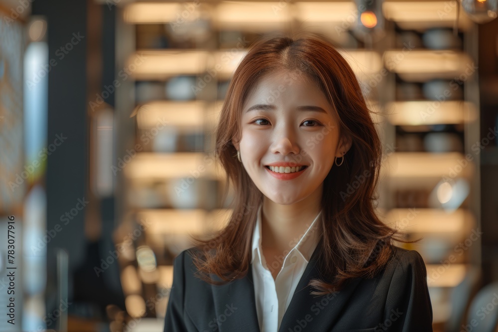 Corporate happiness where young, dynamic businesswoman, beautiful manager, adds touch of positivity to her modern office space, making each task joyful endeavor. Generative AI. Corporate happiness where young, dynamic businesswoman, beautiful manager, adds touch of positivity to her modern office space, making each task joyful endeavor. Generative AI.