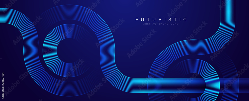 Abstract glowing circle lines on dark blue background. Geometric stripe line art design. Modern shiny blue lines. Futuristic technology concept. Suit for business, poster, brochure, corporate, website