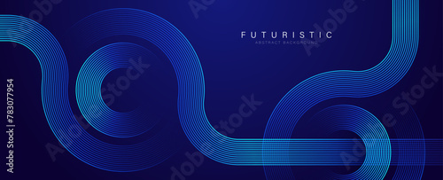 Abstract glowing circle lines on dark blue background. Geometric stripe line art design. Modern shiny blue lines. Futuristic technology concept. Suit for business, poster, brochure, corporate, website © MooJook
