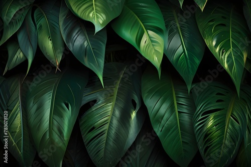 Tropical leaves texture,Abstract nature leaf green texture background,picture can used wallpaper desktop Generative AI photo