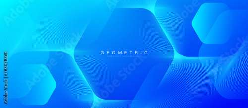 Modern abstract blue background with glowing geometric lines. Blue gradient hexagon shape design. Futuristic technology concept. Suit for brochure, science, website, banner, flyer, presentation, cover © MooJook