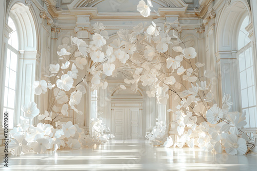 Enchanting Floral Architectural Installation at White Cathedral Entrance photo