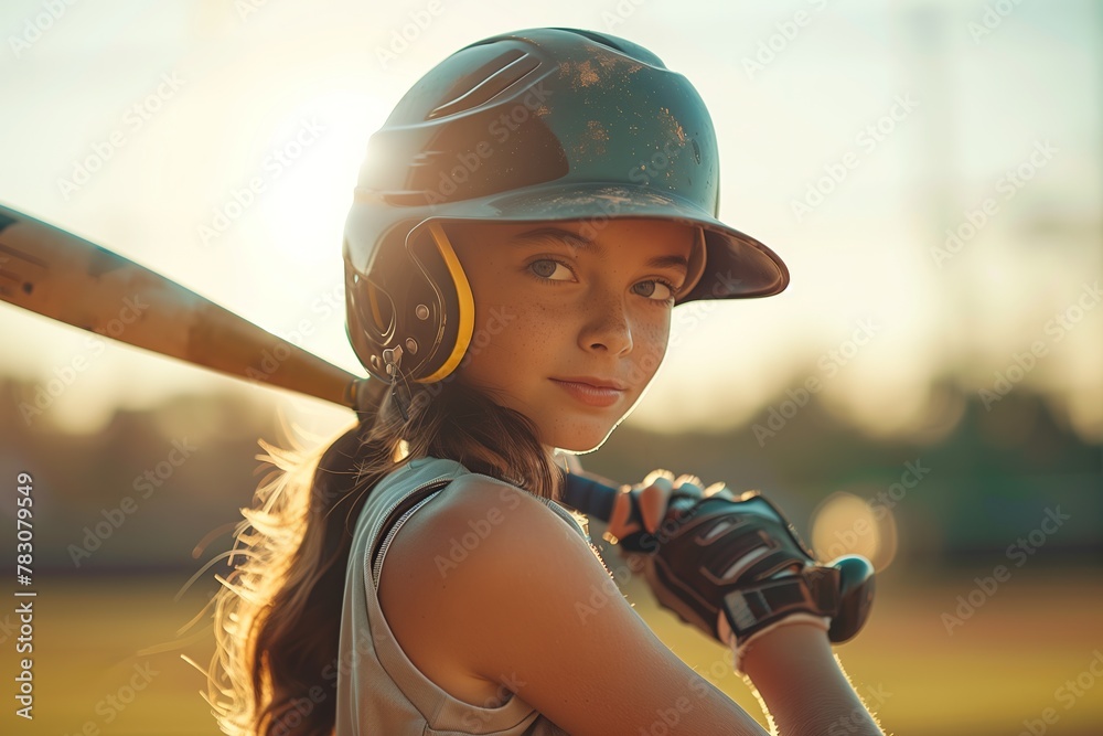 Baseball Player Girl in Action On The Stadium Baseball Player Girl in Action On The Stadium
