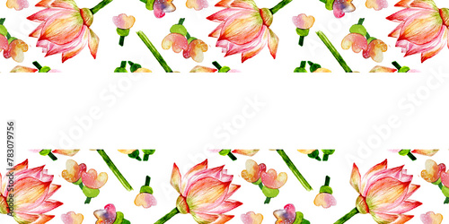 Banner con fiori ada cquerello misti di colore giallo, rosa, rosso, verde su sfondo bianco