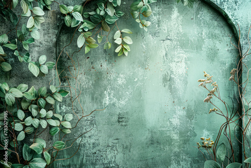 Boho Chic: High-Resolution Sage Green Digital Backdrops with Modern Wall Arch photo