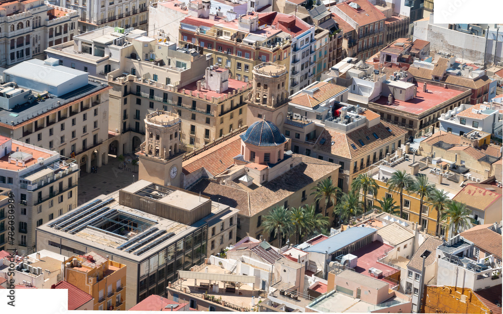 Aerial view of the historic city hall  in the old city center of Alicante, Valencia region, Spain