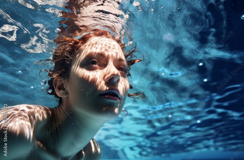 Dive into the blue sea with a female scuba diver capturing the magic of marine life, an enchanting moment of underwater exploration. Generative AI. Dive into the blue sea with a female scuba diver capturing the magic of marine life, an enchanting moment of underwater exploration. Generative AI.