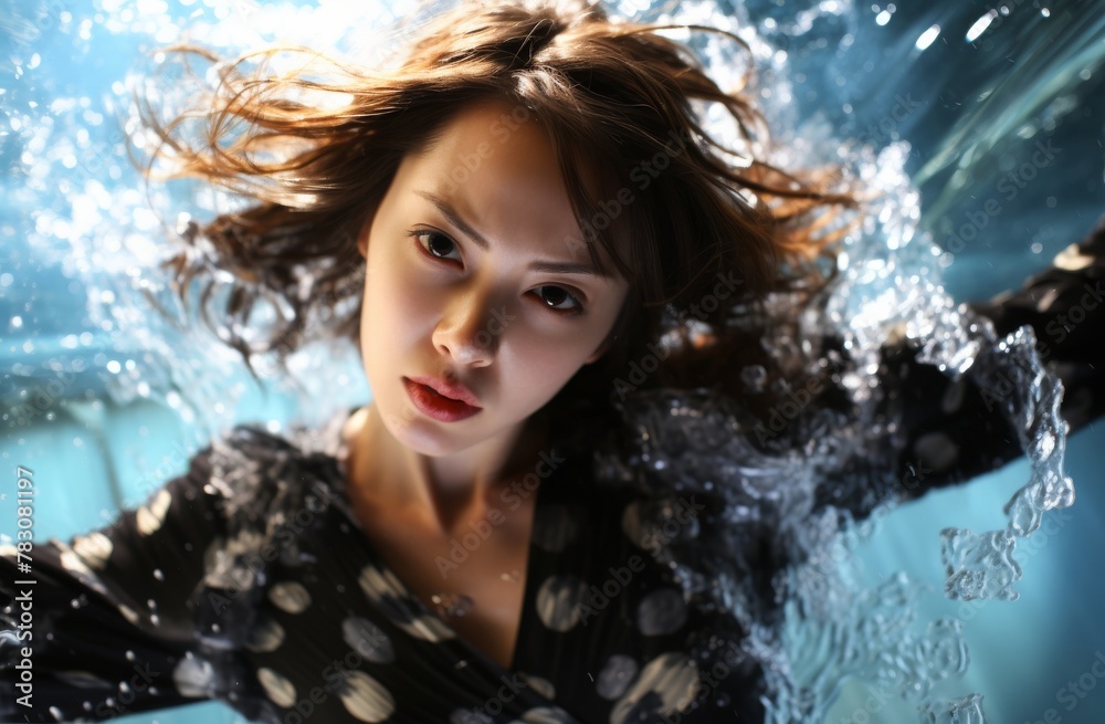 Dive into the blue sea with a female scuba diver capturing the magic of marine life, an enchanting moment of underwater exploration. Generative AI. Dive into the blue sea with a female scuba diver capturing the magic of marine life, an enchanting moment of underwater exploration. Generative AI.