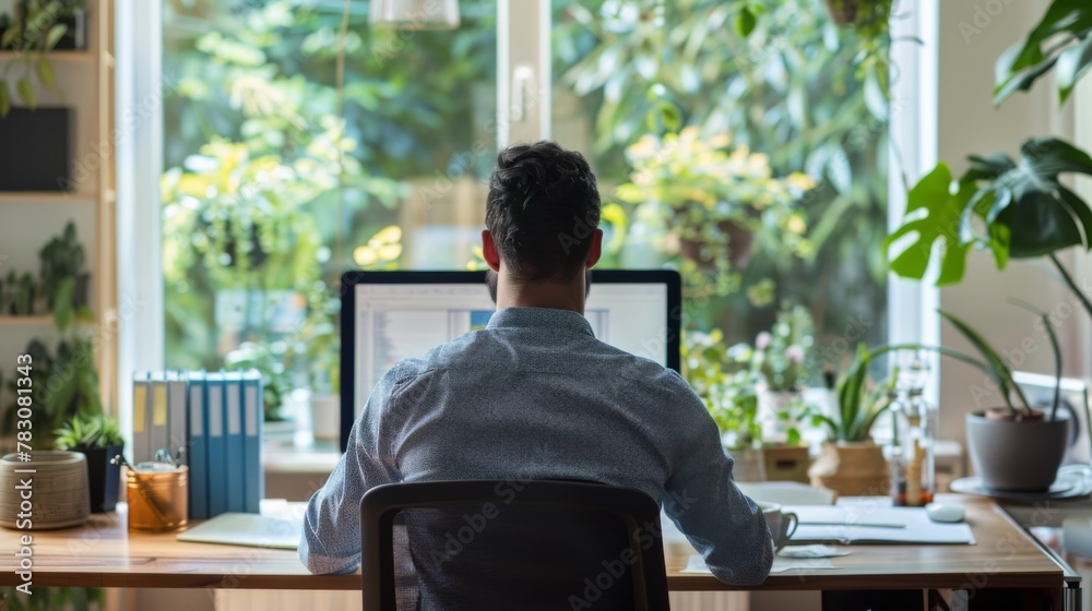 Man Sitting at Desk Working on Computer Man Sitting at Desk Working on Computer