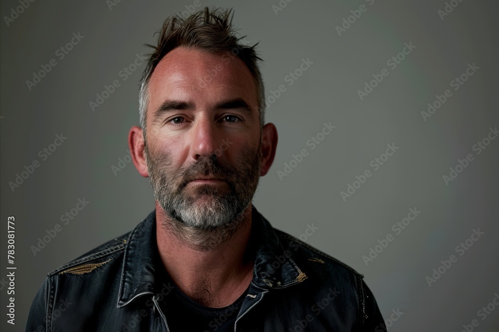 Portrait of a handsome man with a beard in a leather jacket Portrait of a handsome man with a beard in a leather jacket