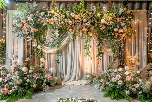 Exquisite Wedding Scene Design: Lush Florals, Elegant Greenery, and Sophisticated Morandi Tones for a High-End Atmosphere photo