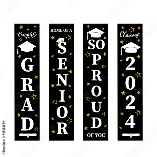 Graduation vertical signs. Graduates class of 2024.  Grad party decorations.  Vector template.