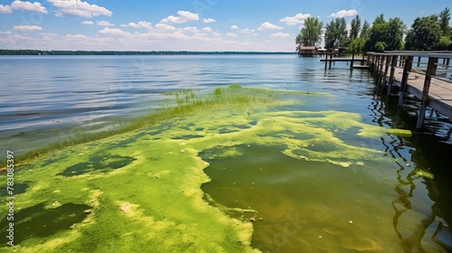 Algal bloom polluting serene water