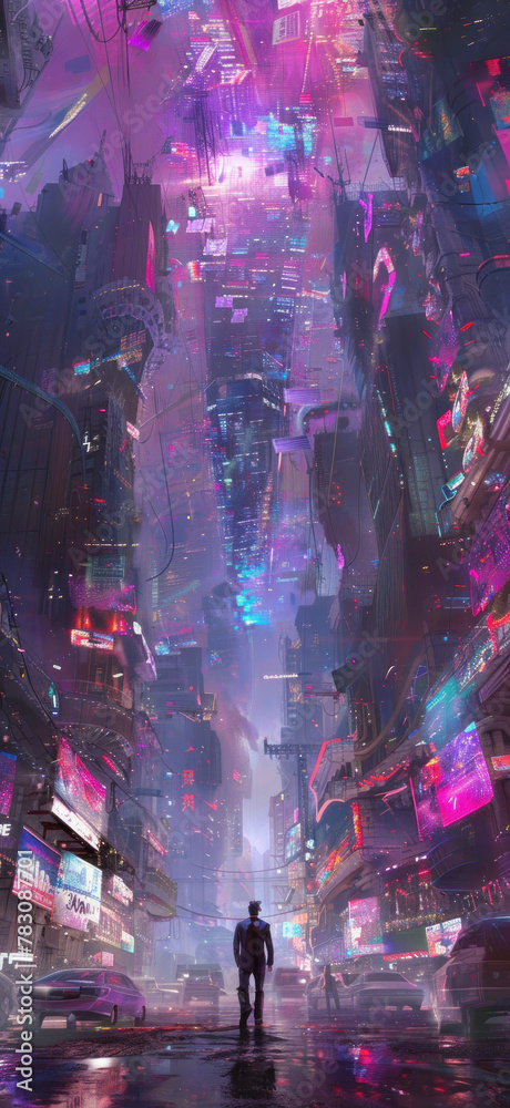 Cyberpunk Street Market Cityscape, Amazing and simple wallpaper, for mobile