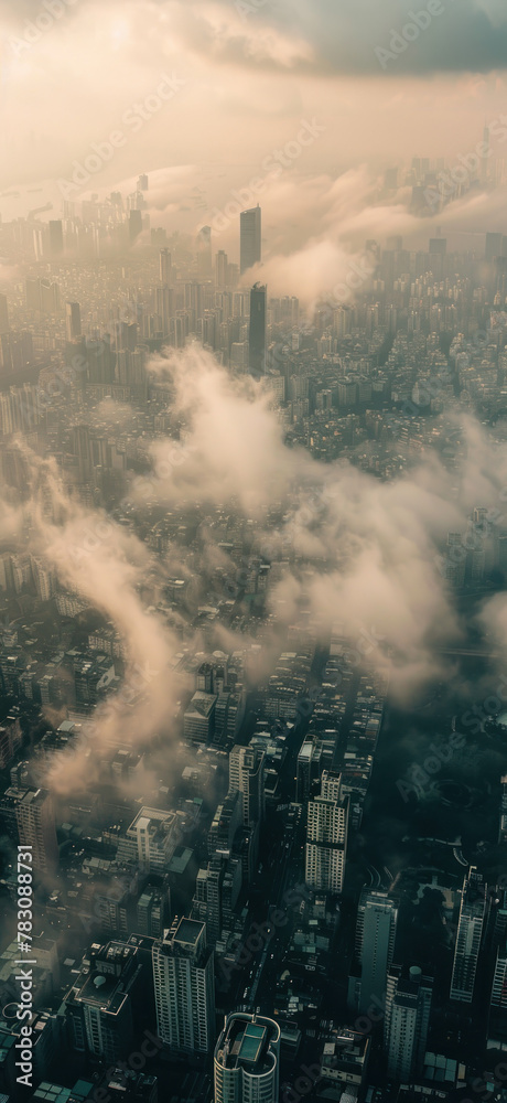 Dystopian Urban Landscape Aerial View, Amazing and simple wallpaper, for mobile