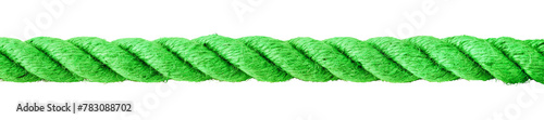 Straight green rope isolated on transparent or white background. Close-up. PNG. Panorama.