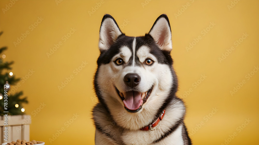 Husky Dog Portrait with Snowy Background
