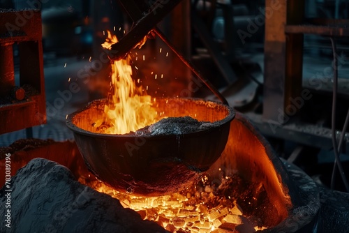 Pouring liquid metal in foundry