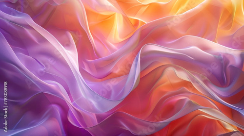 Elegant waves of silk textures in a vibrant blend of purple, pink, and orange hues
