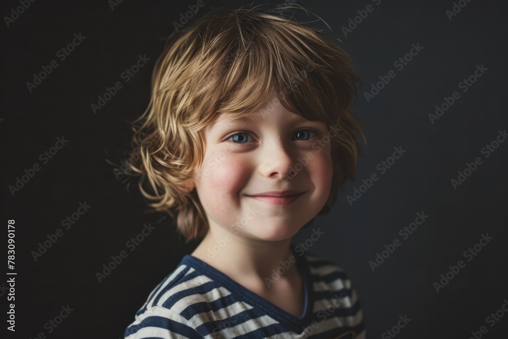 Portrait of a cute little boy with blond hair on dark background Portrait of a cute little boy with blond hair on dark background