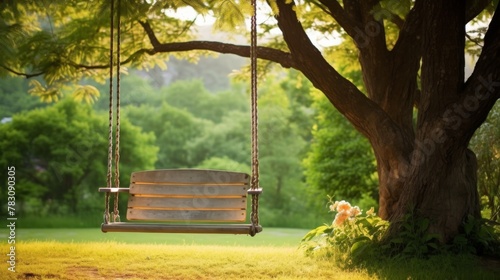 Backyard swing hanging from tree