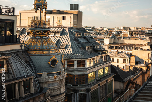 Rooftop view on residential buildings in Paris from Printemps Haussmann