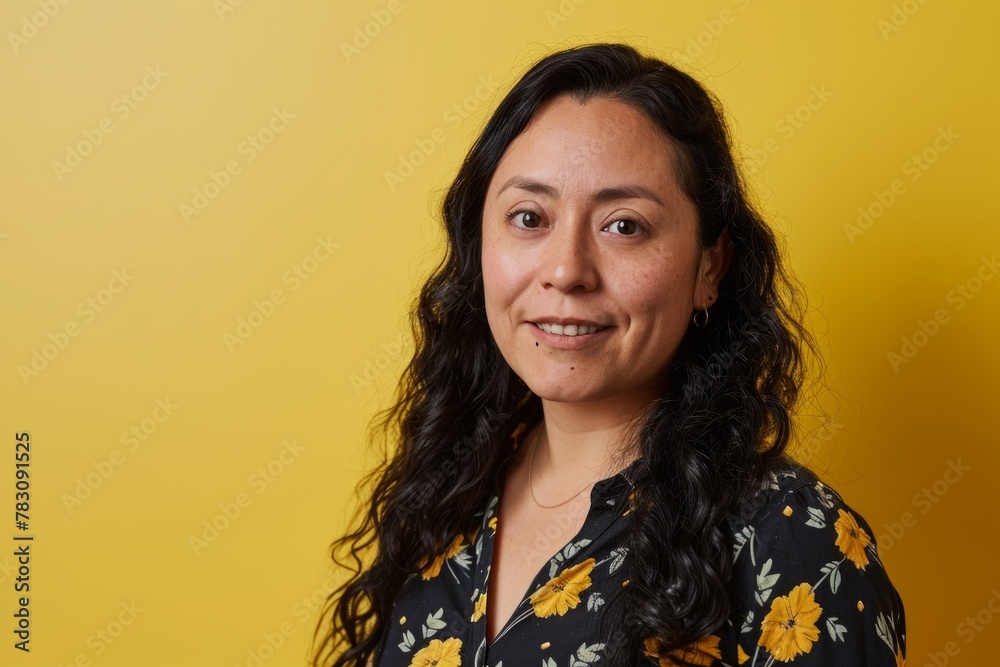 Portrait of a happy young woman looking at camera over yellow background Portrait of a happy young woman looking at camera over yellow background