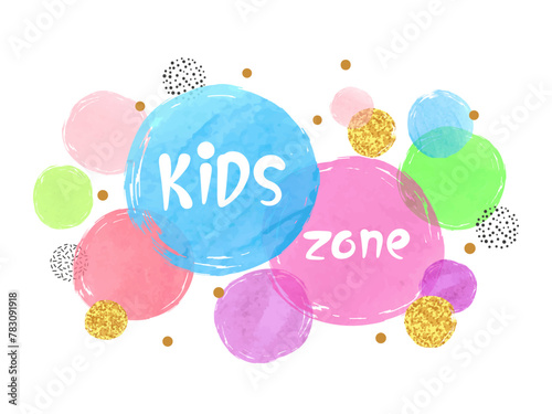 Kids logo design with colorful circles. Vector watercolor kids zone illustration