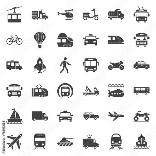 Transport icons set in flat style. Transportation vector illustration on isolated background. Vehicle sign business concept.
