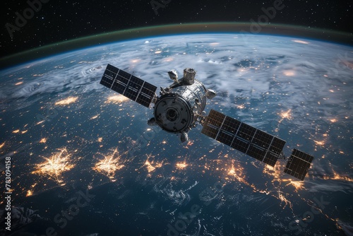 Military satellite orbiting and patroling surface of the Earth, monitoring military programs and activities of different countries around the clock