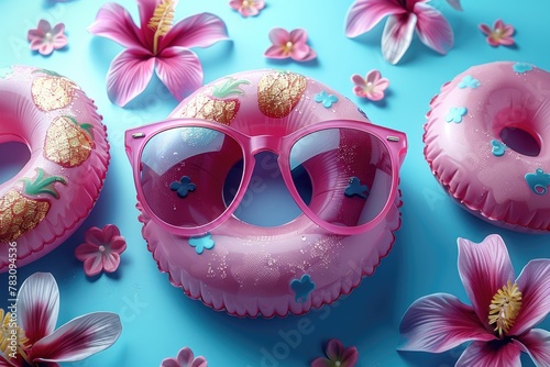 summer vibes concept with colorful pool party accessories background professional photography