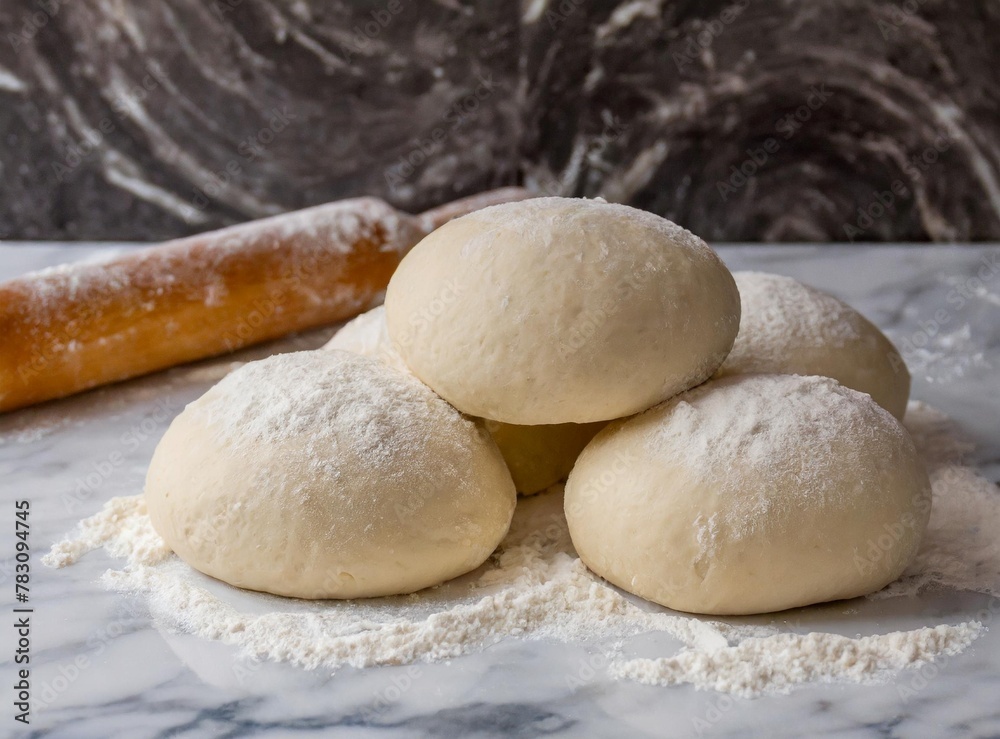Buns with flour next to rolling pin