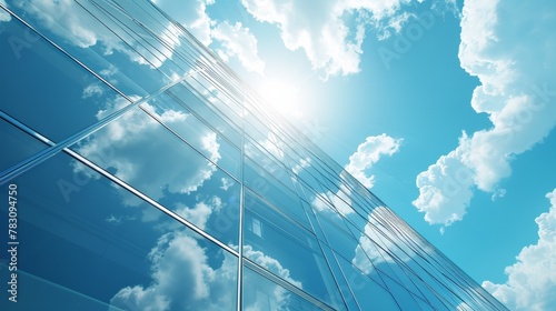 A picture of a building with clouds and the sun in it, AI