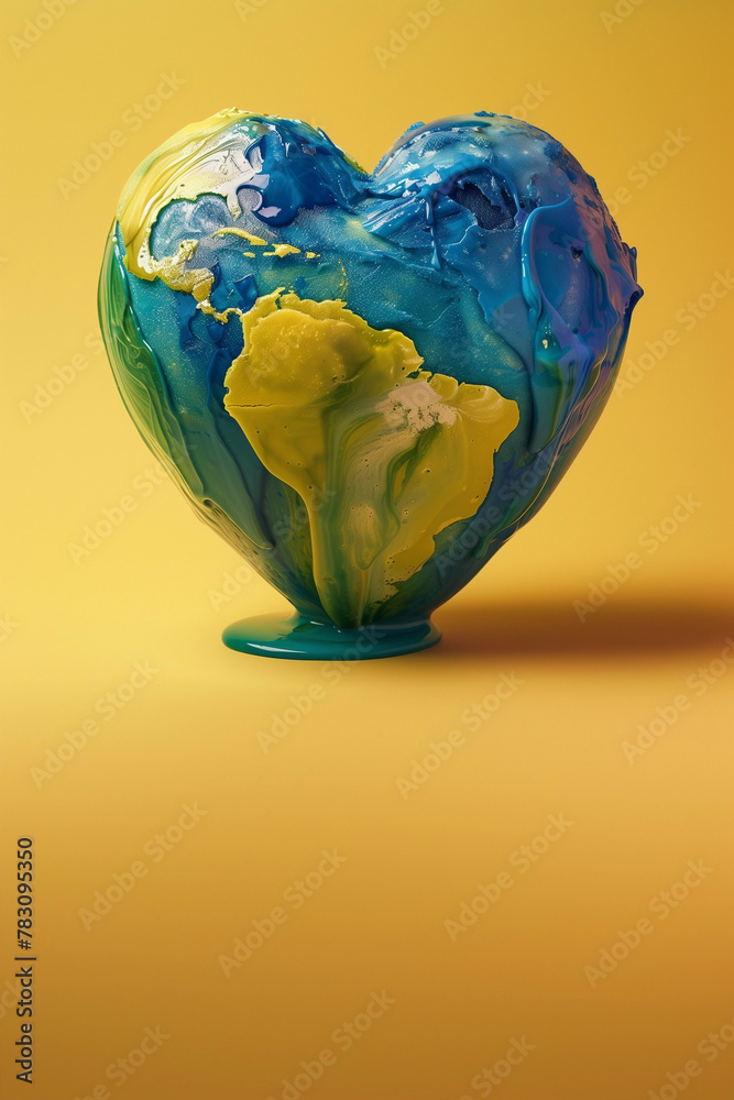 The globe-shaped heart melting. In colors green, blue, yellow. The globe-shaped heart melting. In colors green, blue, yellow.