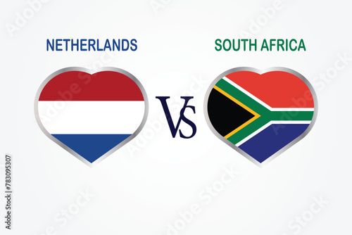 Netherlands Vs South Africa, Cricket Match concept with creative illustration of participant countries flag Batsman and Hearts isolated on white background